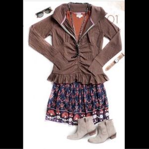 Anthropologie Chocolate Brown Ruffled Blazer